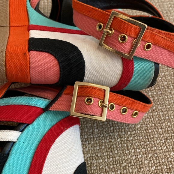 Pierre Hardy Canvas Colorblock Slingback Sandals Wedges - Picture 7 of 10